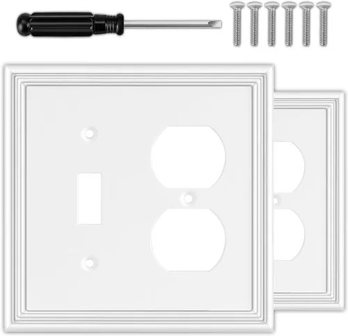 Miniatura 16 de Cubiertas de interruptor de luz blancas decorativas de un solo espacio en blanco para placas de pared, cubiertas de enchufe de placas de interruptor