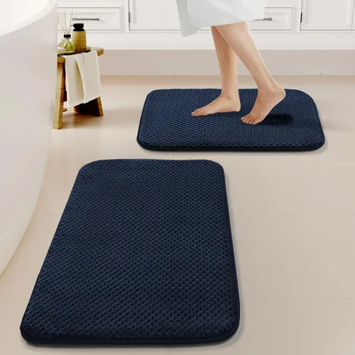 Miniatura 10 de H.VERSAILTEX Juego de alfombras y tapetes de baño, 2 piezas absorbentes de espuma viscoelástica, antideslizantes, suaves y peludas para baño, Gris