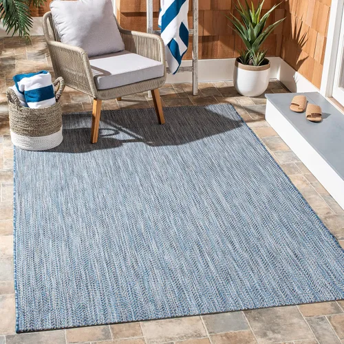 Miniatura 34 de SAFAVIEH Alfombra Lavable para Exteriores Colección Courtyard - Pasillo de 2'3" x 6'7", Azul Marino y Gris, No Desprende Pelusa y Fácil Limpieza