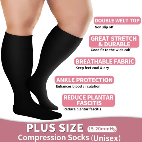 Miniatura 4 de Laite Hebe Plus Size Compression Socks for Women and Men-3 pairs Wide Calf Knee High Support for Circulation