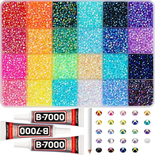 Miniatura 20 de 11000 piezas de diamantes de imitación con parte trasera plana de 2/3/4/5 mm en negro con pegamento para bordado, ropa, manualidades, zapatos, arte