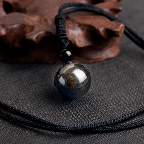 Miniatura 29 de iSTONE Collar unisex con dije de cuentas redondas auténticas, cadena de cuerda negra de 24 pulgadas para hombres y mujeres