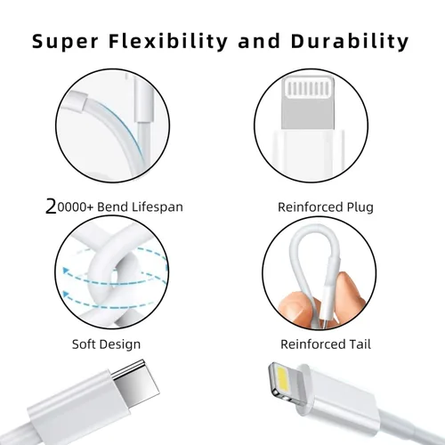 Miniatura 4 de Certificado MFi para cable USB-C a Lightning extralargo de 10 pies con cargador PD de 20 W, 1 paquete Cable de carga rápida de 27 W compatible