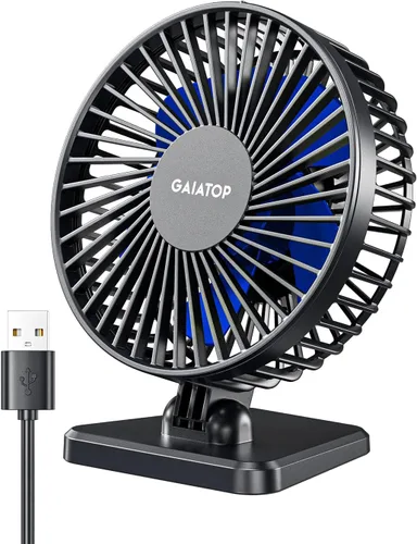 Gaiatop - Ventilador de escritorio USB, pequeño pero potente, personal, portátil, silencioso, de 3 velocidades, ajustable, mini ventilador de mesa