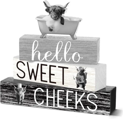 Miniatura 17 de Cinnvoice 4 piezas de decoración de baño de gato negro, decoración de baño de granja Hello Sweet Cheeks, centro de mesa, regalo para Navidad, San