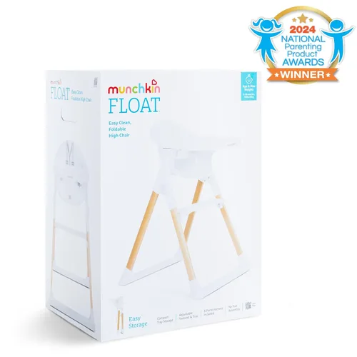 Miniatura 9 de Munchkin Float - Silla alta para bebés y niños pequeños, plegable para un fácil almacenamiento, color blanco con patas de madera