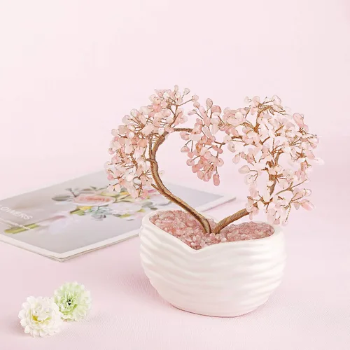 Miniatura 2 de Jovivi - Árbol de dinero de cristal de cuarzo rosa en forma de corazón, bonsái curativo con gemas para ceremonia de boda, reiki, equilibrio