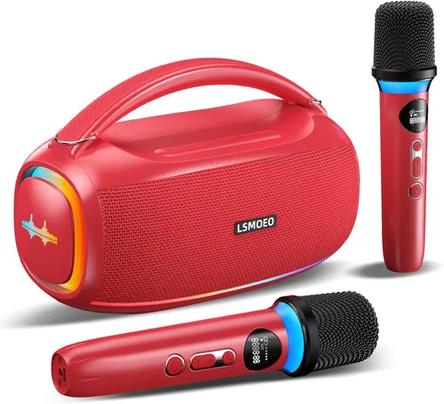 Miniatura 10 de Máquina de karaoke para adultos, 2 micrófonos inalámbricos para altavoz de karaoke, micrófono portátil y soporte de altavoz, expansión de micrófono