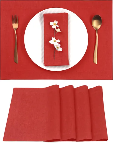 Miniatura 15 de Classic Linen™ by D'Moksha - Juego de 4 manteles individuales naturales, 14 x 19 pulgadas, lino 100% puro, lavables a máquina, verano