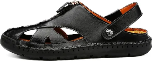 Miniatura 2 de JAMONWU Men's Casual Closed Toe Adjustable Leather Sandals Handmade Fisherman Beach Sandals