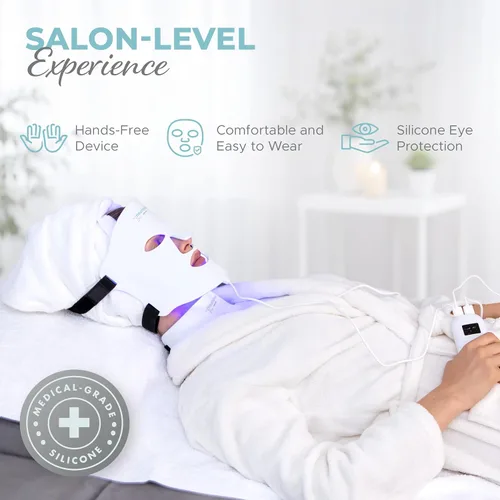 Miniatura 9 de Nourished Bodynskin Máscara facial y cuello con terapia de luz LED, dispositivo de cuidado de la piel facial, 7 colores rojo y azul