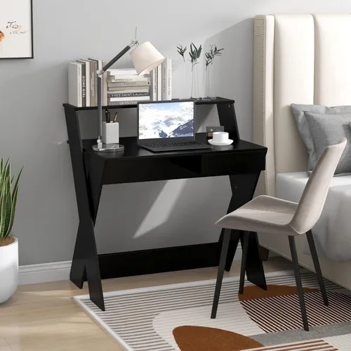 Miniatura 4 de Tangkula Escritorio para computadora de 2 niveles con cajón de almacenamiento, escritorio pequeño con soporte para monitor, reposapiés cuidadoso