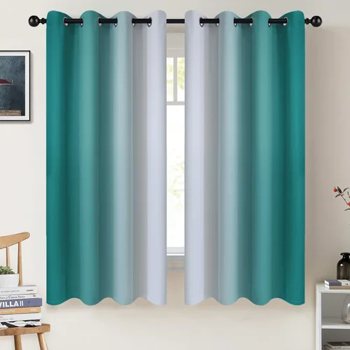 Miniatura 23 de COSVIYA Cortinas 100% Opacas Azul Degradado con Lazos Ajustables para Cocina Aislamiento Térmico Oscurecimiento de Habitación Cenefa con Bolsillo