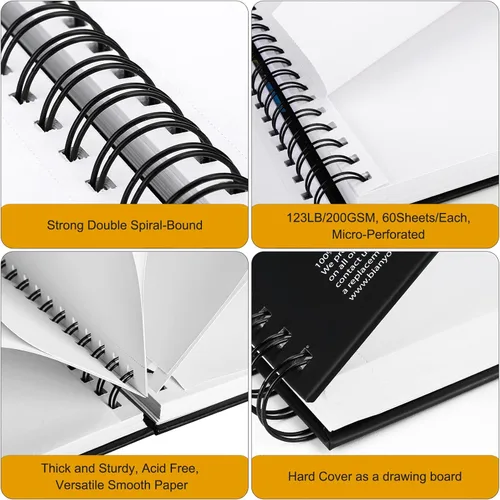 Miniatura 4 de Bianyo Cuaderno de bocetos de papel mixto, tamaño A4 (8.26 x 11.69 pulgadas), 60 hojas/cada una, 123 libras/200 GSM, paquete de 2 blocs, bloc
