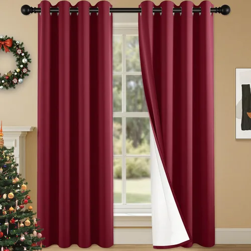 Miniatura 15 de 2 paneles de cortinas 100% opacas, cortinas ligeras con aislamiento térmico con ojales para dormitorio, sala de estar, tratamiento de ventana