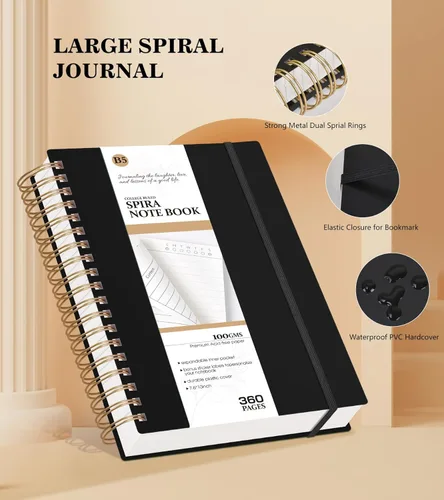 Miniatura 2 de MUAHLIUB Cuaderno de espiral rayado universitario, 360 páginas rayadas gruesas para mujeres y hombres, cuadernos grandes B5 con papel de 100GSM