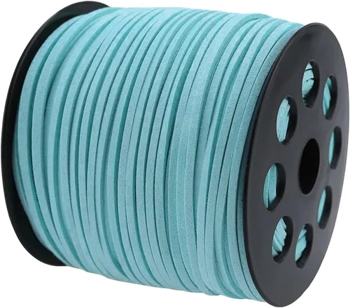 Cordón plano de gamuza de 0.104 in x 100 yardas, cuerda de cuero con carrete en rollo, cordón de piel sintética para hacer joyas, collares, Azul