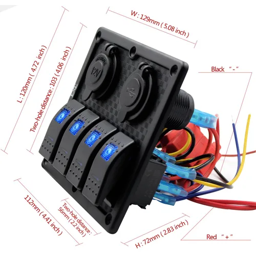 Miniatura 5 de Panel FXC impermeable, con ranura de doble puerto USB, fusibles de 4.2 A, visualización digital de voltaje, toma de encendedor y 4, 6 u 8 tipos