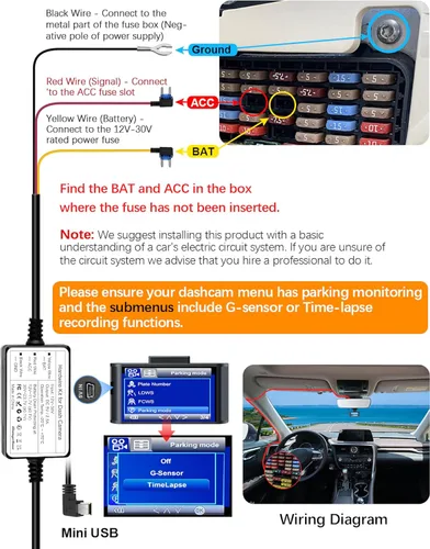 Miniatura 4 de Kit de cableado para cámara de salpicadero, 13.1 ft/13.12 pies, 12 V-24 V a 5 V 2.5 A, cargador de cámara de tablero de automóvil, cable