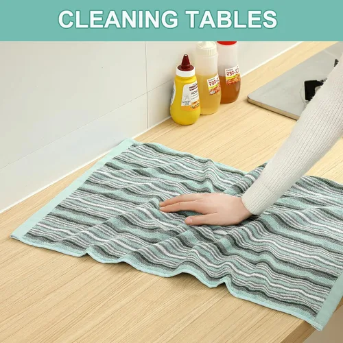 Miniatura 5 de SALAS Toallas de cocina de algodón de alta calidad para secar platos, toallas de mano grandes y largas, juegos de toallas gruesas y altamente Verde