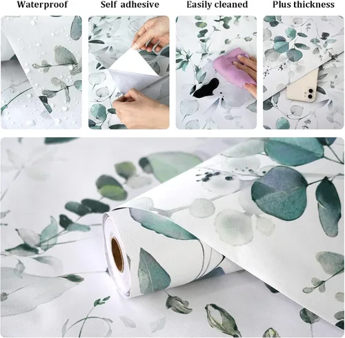 Miniatura 7 de Laatse Green Leaf - Papel tapiz adhesivo de hojas florales de 17.5 x 393 pulgadas, papel tapiz autoadhesivo vintage, impermeable, revestimiento