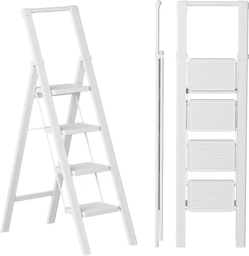 Miniatura 16 de SOLADDER Escalera de 6 escalones, taburete plegable con mango y pedal ancho antideslizante, escalera de escalera portátil de aluminio ligero
