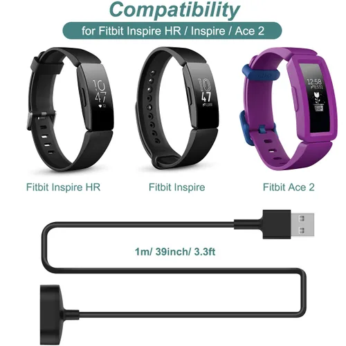 Miniatura 2 de Cargador para Fitbit Inspire HR y Ace 2, cable de carga USB de repuesto para pulsera inteligente Inspire (3.3 pies/39.4 in)