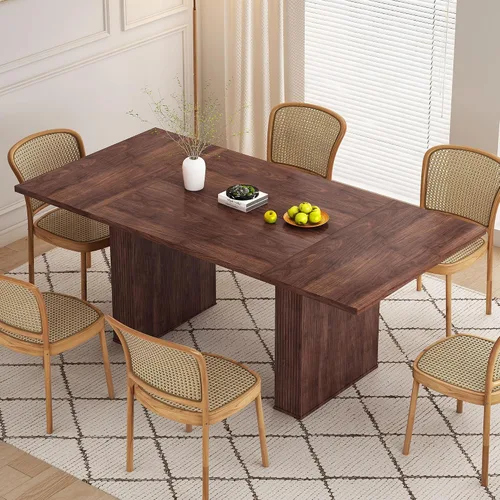 Miniatura 11 de Mesa de comedor redonda de 47 pulgadas, mesa de comedor acanalada de granja, mesa de comedor redonda pequeña de madera moderna para cocina, sala