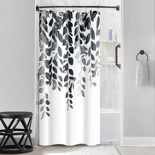 Miniatura 5 de BOODII Cortinas de ducha negras de 36 x 72 pulgadas, cortina de ducha de eucalipto de primavera para baño, cortina de baño con textura de flameado