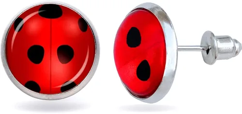 Pendientes de mariquita roja para niña, aretes de insectos plateados con puntos negros para Halloween, Navidad, cumpleaños, cosplay, regalos,
