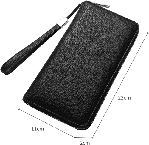 Miniatura 5 de Mitsoly Cartera larga de piel con bloqueo RFID para mujer, con cremallera alrededor de moneda, cartera de gran capacidad, 18 ranuras para tarjetas