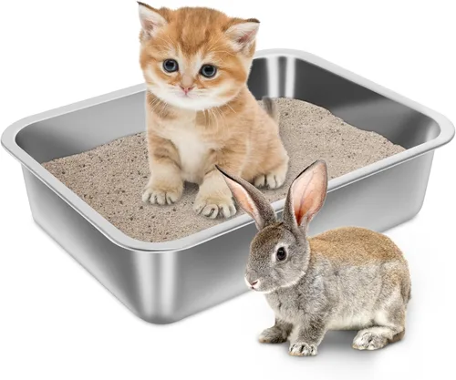 Miniatura 13 de Caja de arena de acero inoxidable con tapa, caja de arena de metal XL, cajas de arena para gatos antifugas de orina, extra grande para gatos