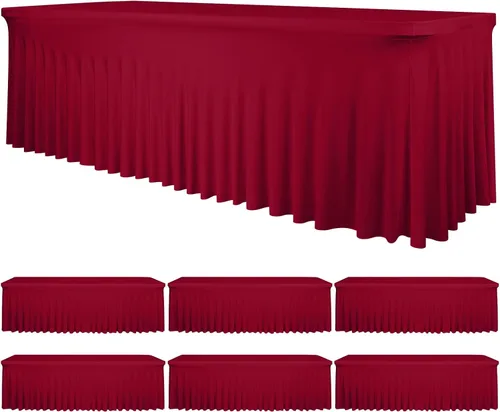 Miniatura 20 de fani Paquete de 2 faldas de mesa elásticas negras para mesa rectangular de 6 pies, manteles elásticos de elastano lavables con falda, mantel