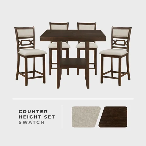 Miniatura 5 de Lexicon Juego de mesa de comedor de altura de mostrador para 4, mesa de cocina con estante de almacenamiento y 4 sillas tapizadas, juego de comedor
