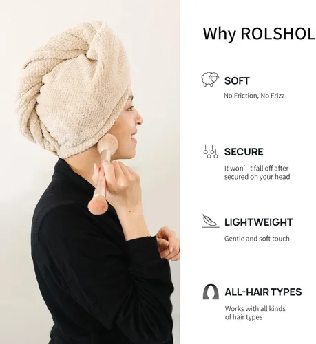 Miniatura 3 de ROLSHOL Paquete de 4 Toallas Envolventes de Microfibra Extra Grandes para Cabello para Mujeres Súper Absorbentes y de Secado Rápido con Botón