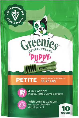 Greenies Golosinas dentales naturales recomendadas por veterinarios para cachorros, tamaño pequeño, golosinas dentales para perros, paquete de 6