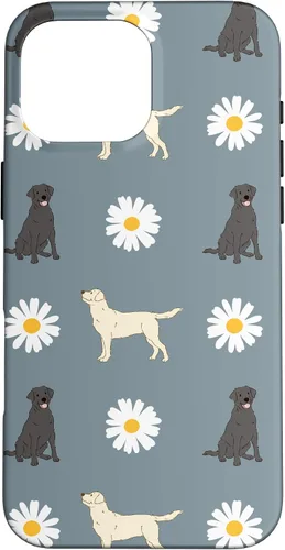 Miniatura 19 de Labrador Retriever y Daisy Flower Pattern - Carcasa para iPhone 17, color azul polvoriento