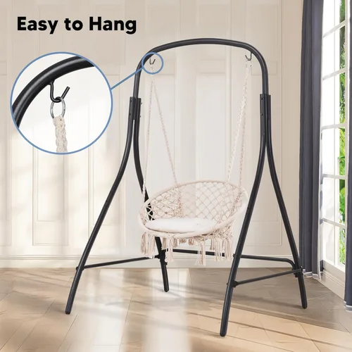 Miniatura 7 de SUNCREAT Silla Hamaca Colgante de Interior con Soporte, Silla Colgante de Exterior con Soporte, Capacidad de 400 libras, Beige