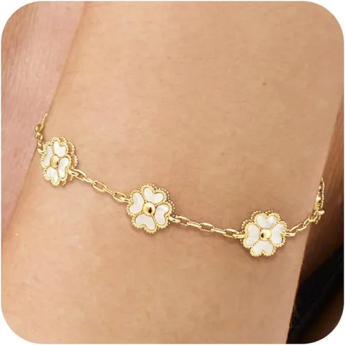 Miniatura 8 de NECOCY Pulsera de trébol para mujer, moderna chapada en oro de 18 quilates, cuatro hojas, juego de pulseras de flores de la suerte, ajustables