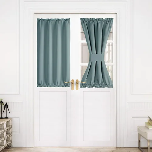 Miniatura 145 de NICETOWN Cortinas opacas unicolor con aislamiento térmico para puerta francesa, granja, oscurecimiento de habitación, puertas y ventanas de Marrón