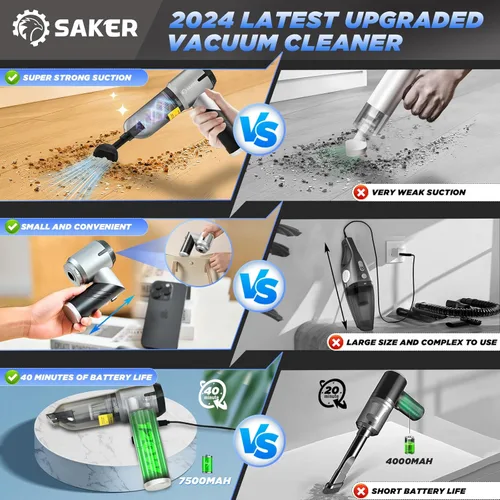 Miniatura 3 de Saker Aspiradora de Mano para Coche Portátil Inalámbrica 17000PA Mini Aspiradoras Recargables Aspiradora Plegable con Motor Sin Escobillas