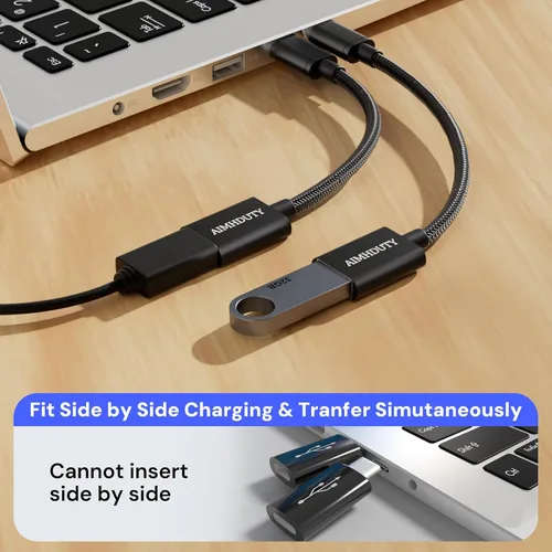 Miniatura 5 de Paquete de 2 adaptadores USB C a USB, cable USB C macho a USB hembra OTG, trenzado de nailon, carcasa de aluminio, compatible con iPhone 17, 16, 15