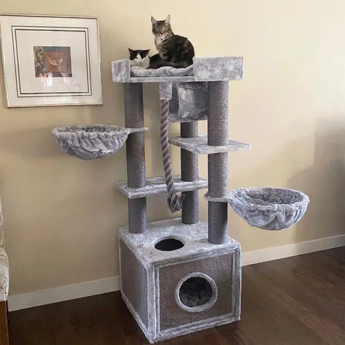 Miniatura 2 de CozyCatFurniture Árbol de gato resistente para gatos grandes con dos hamacas, condominio enorme y cama XXL en la parte superior
