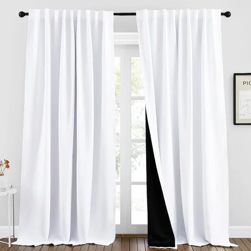 Miniatura 16 de NICETOWN Paneles de cortinas totalmente opacas para dormitorio que reducen el frío, cubiertas de ventana súper gruesas aisladas, cortinas Biscotti