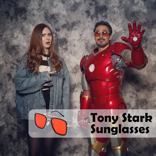Miniatura 3 de LA SUNGGO Tony Stark - Gafas de sol cuadradas vintage con marco de metal para niños y niñas lentes de sol Iron Man y Spider-Man
