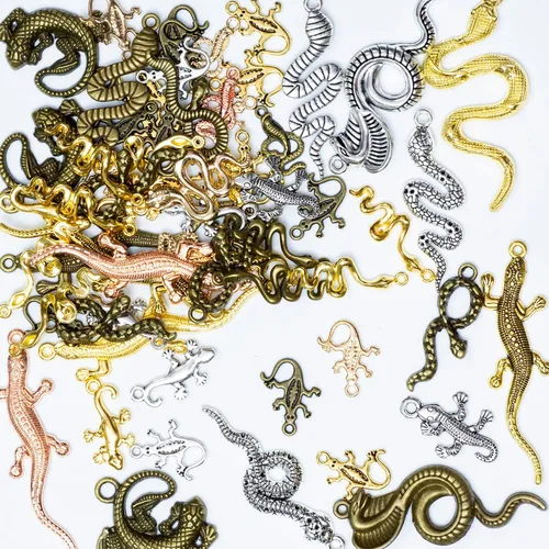 Miniatura 26 de stino - 100 g de dijes colgantes de metal para hacer joyas, lote de dijes bañados en plata y oro para pulseras, collares y manualidades, dijes