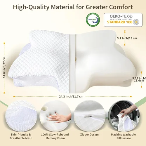 Miniatura 5 de Almohada cervical para el cuello para dolor de cuello, almohada ortopédica de espuma viscoelástica con diseño contorneado, almohadas de apoyo