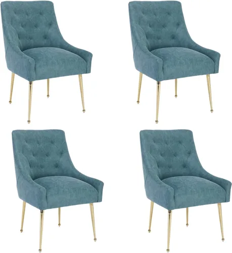 Miniatura 23 de Juego de 2 sillas de comedor, modernas sillas de comedor de terciopelo con patas doradas, elegantes sillas de acento acolchadas para recepción, sala