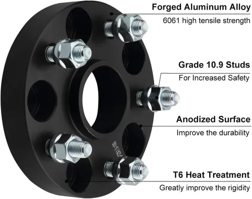 Miniatura 5 de 4 piezas de espaciadores de rueda centrados en el cubo negro 5x120 de 1 pulgada con pernos 14x1.5 de 66.9 de diámetro interior compatibles con Chevy
