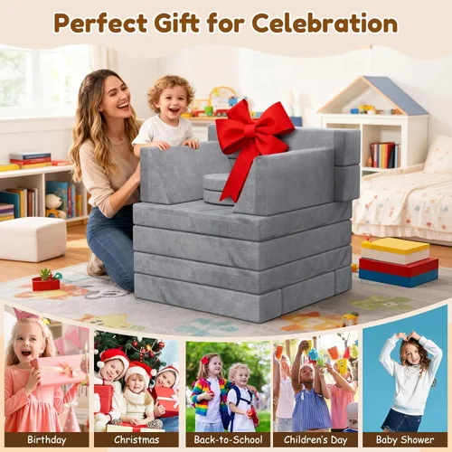 Miniatura 6 de Sofá para niños BIERUM, sofá modular para niños de 12 piezas con manta, sofá para niños para sala de juegos y interior, sofá convertible para niñas